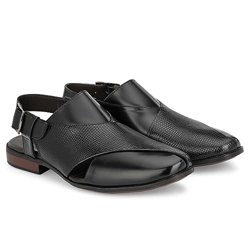 Image of egoss Luxe Premium Genuine Leather Peshawari Sandals For Men-8090