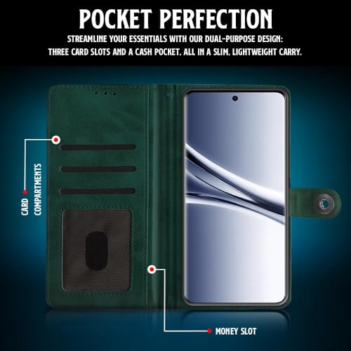 Image of WOW IMAGINE Shock Proof Flip Cover Back Case for Mi Redmi Note 15 5G 2025 | Poco M8 5G (Magnetic Button Flip Case | Wallet Pockets & Stand | Leather Finish | Forest Green)