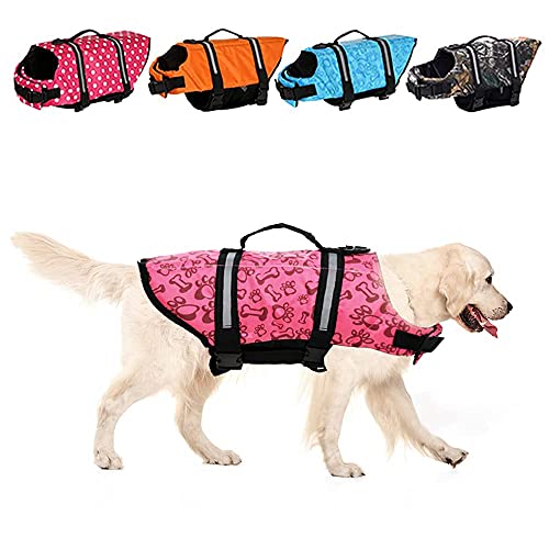 High Visibility Dog Life Jacket, Dog Life Jacket Adjustable Pet Safety Vest Ripstop Dog Life Preserver with Rescue Handle, Reflective Strip