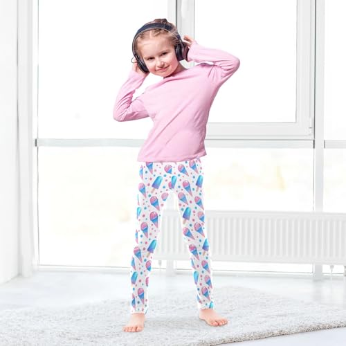Girls Leggings Ice Cream Blue Pink Kids Length Leggings Pants Toddler Athletic Soft Tights Trousers 4T4