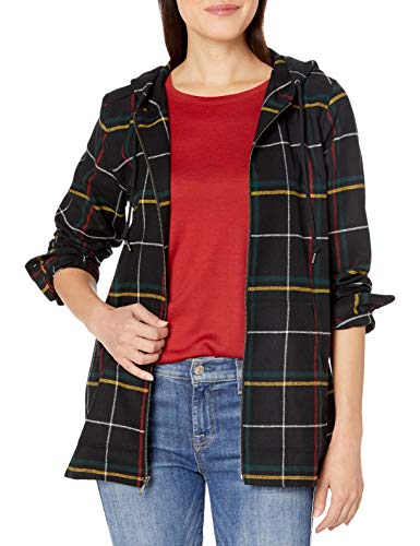 Pendleton Women's Wool Zip Hoodie, Black Multi Windowpane, Large