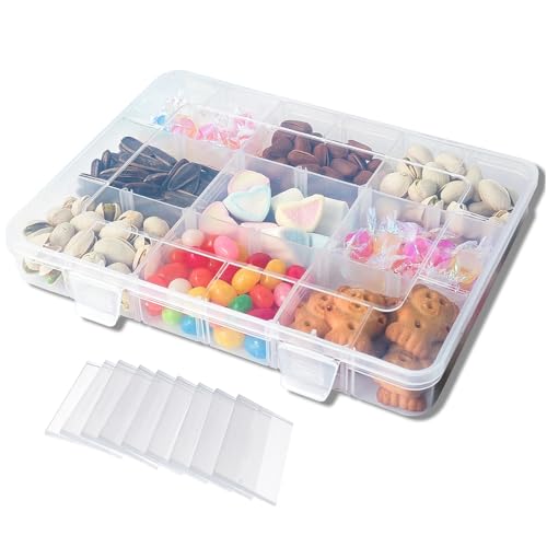 sesameless Snack Box for Kids Snack Box with 18 Removable Grids Compartments Multi Plastic Snackle Box Trays with compartment for travel plane (20.1×14.9cm)