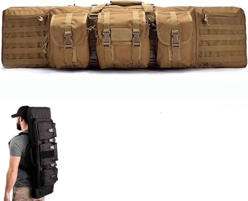 Estojo De Rifle Macio Longo Duplo, Estojos De Carabina Ao Ar Livre Com Bolsa De Rifle Duplo, Bolsa De Rifle Acolchoada Estojo De Arma Ao Ar Livre Integrado E Mochila De Armazenament, Brown, 118Cm