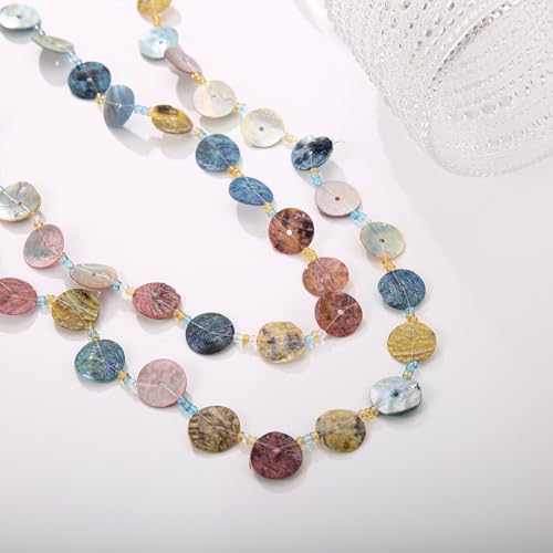 Layered Necklaces for Women, Multi Strand Boho Long Beaded Statement Piece with Shell & Coin Chunky Details 5