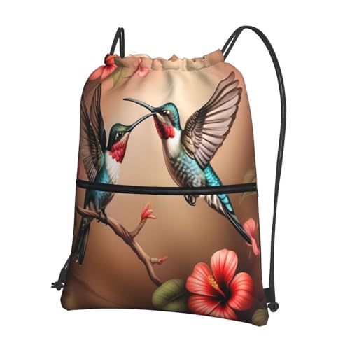 Realistic Hummingbirds On Brown Drawstring Backpack Dance Bag Beach Backpack For Hiking2