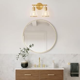 Bathroom Light Fixtures Over Mirror Gold Vanity Lights 2-Lights Bathroom Vanity Light with Clear Glass Shade 14 inch Vanity Lighting Fixtures Modern Wall Sconces Lights for Barth