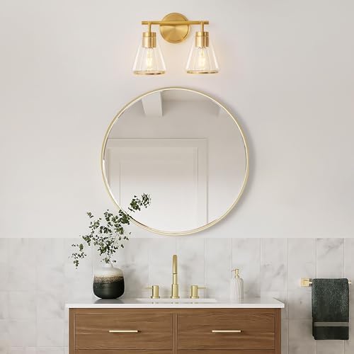 Bathroom Light Fixtures Over Mirror Gold Vanity Lights 2-Lights Bathroom Vanity Light with Clear Glass Shade 14 inch Vanity Lighting Fixtures Modern Wall Sconces Lights for Barth