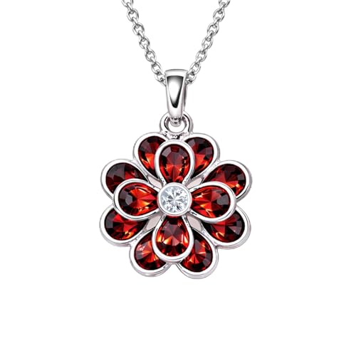 Pendentif fleur en grenat naturel moissanite argent 925, collier pierre gemme femme