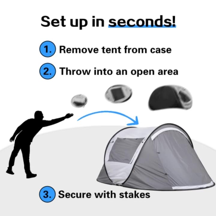 Carpa de camping pop up para 2 personas, blanca y gris miniatura 4