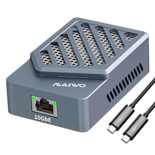 MAWIO Thunderbolt 3 to RJ45 10Gbps Ethernet Adapter with Thunderbolt 4 Data Cable Built-in Fan, Support 10/5/2.5/1Gb/s 100Mb/s Base-T, Compatible with TB3/4/5 Ports