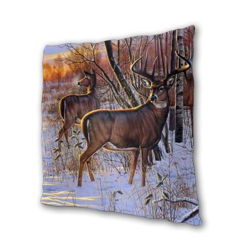 Taies d'oreiller cerf lot de 2 format carré imprimé pour lit et canapé