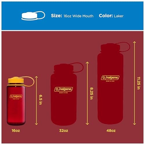 Image of Nalgene 16 oz Wide Mouth Water Bottle | Slim Cup Holder Size, BPA-Free, Durable & Leak Proof, Lightweight Travel Bottle, Laker