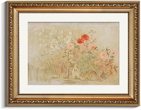 Amazon.com: VIYYIEA Gold Framed Vintage Floral Garden Canvas Wall Art ...