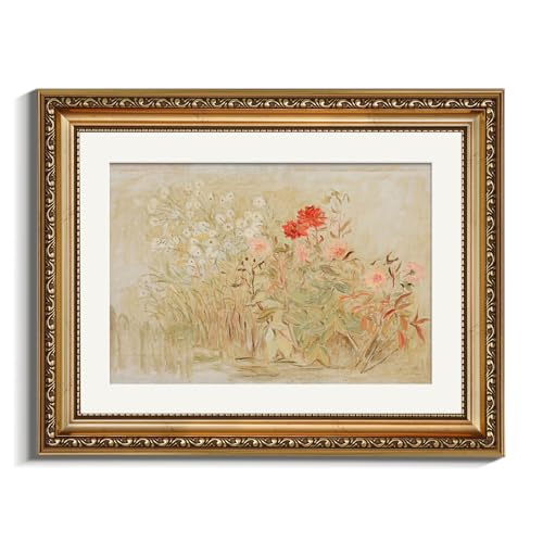 VIYYIEA Gold Framed Vintage Floral Garden Wall Art, 11×14 Inch