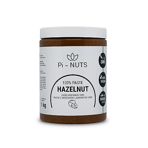Pi-nuts Haselnussmus 100% - ohne Zusatzstoffe, Konservierungsmittel - ‎Haselnusscreme aus gerösteten und geschälten Haselnüssen - Zum Backen, Desserts und Frühstück - 1 kg