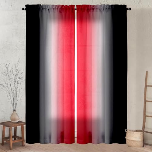 GOLDLAWN 2 Panels Black and Red Ombre Curtains 84 Inches Long for Bedroom Living Room Red Black Grey Modern Abstract Semi Sheer Curtains Light Filtering Window Treatment Dining Room Decor