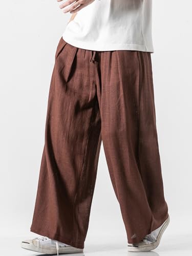 Men's Cotton Linen Pants Causal Harem Pants Elastic Waist Beach Boho Yoga Loose Trousers3