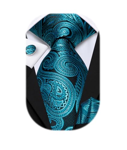 Image of Hi-Tie Men's Tie Sets Silk Paisley Striped Necktie Pocket Square Cuff-links Sets Wedding Business Holiday