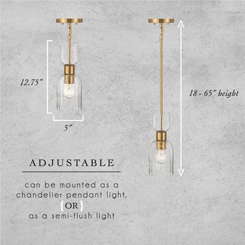 Image of Josephine - Mid-Century Modern Metal and Clear Ribbed Glass Ceiling Light, Brushed Gold