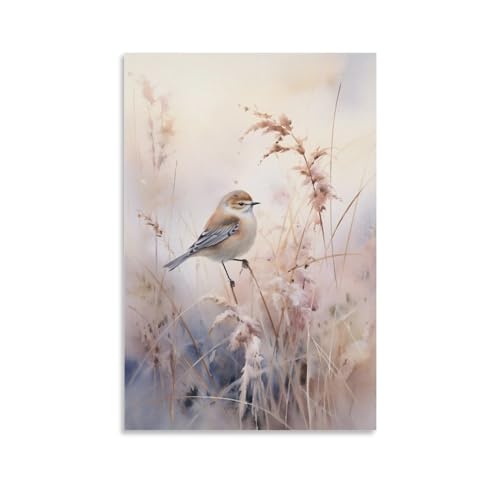 Póster de pared con pájaros de vida silvestre, naturaleza, pájaro sobre hierba, rama, decoración de pared, póster de decoración de dormitorio, arte de pintura