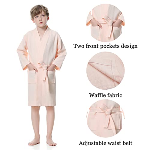 TopTie Kids Bathrobe Boys Girls Robe Waffle lightweight Sleepwear for Kids 3-10 Years4