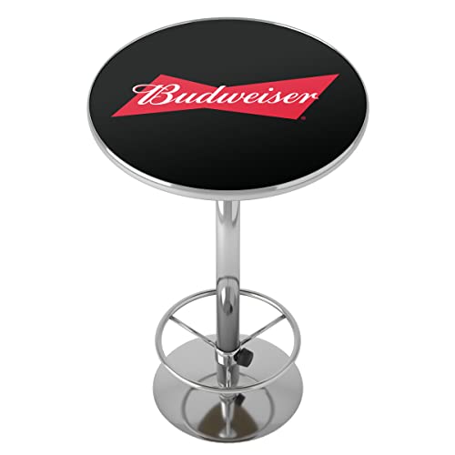 Bar Table - Budweiser Bowtie Red/Black Bar Height Table with Adjustable Foot Rest and Acrylic Top - Garage, Bar, or Man Cave Decor by Trademark Gameroom