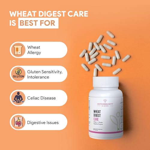 Image of Autoimmunity Care Wheat Digest Care |Wheat Gluten Digestive Enzyme Supplement for Wheat & Gluten |Helps Digest Wheat, Maida & Grains |Digestive Enzymes for Bloating, Gas & Gut Health | 60 Caps & Doses