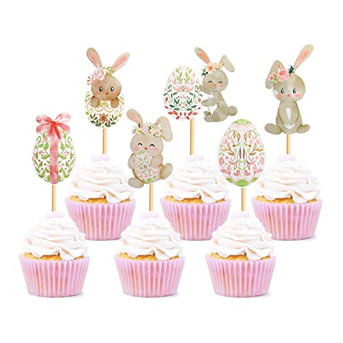 30 Pcs Easter Cupcake Topper Bunny Cupcake Toppers Easter Egg Cupcake Topper Rabbit Easter Party Cake Topper Decorations (Brown) #TOP6
