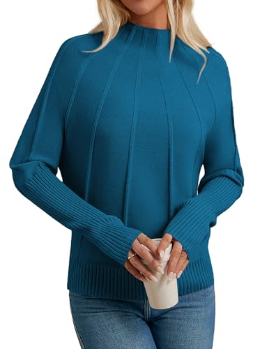 GRACE KARIN Women's Mock Neck Batwing Sleeve Sweater Loose Knitted Pullover Sweaters Ribbed Sweater Tops