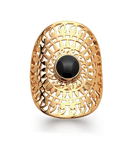 Bague Large en Plaqué Or avec agate noire noire, le cadeau idéal en velours