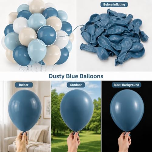 Image of Dusty Blue Balloons 60PCS 12Inch Slate Baby Light Blue White Balloon | Sand Balloons for Boys Baby Shower Bridal Shower Engagement Wedding Coastal Birthday Party Decorations