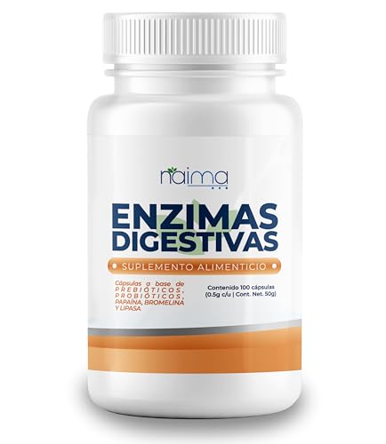Probióticos, NAIMA Enzimas Digestivas con Probióticos y Prebióticos de Amplio Espectro, 100 Cápsulas | Suplemento Alimenticio 100% Puro y Natural, Sin Aditivos | Apoyo...