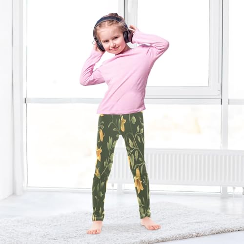 Toddler Girls Leggings Printed Yoga Pants Leggings Green Foliage Yellow Flower for Kids4