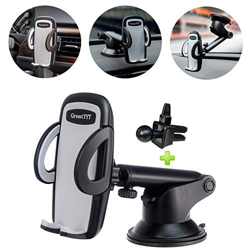 GreatYYT 3-in-1 Car Phone Mount, Air Vent & Dashboard & Windscreen Car Phone Mount Holder for Cell phone X 8 8Plus 7 7Plus 6 6s 6Plus 5s Samsung Galaxy S8 S7 S6 note 8 7 LG Nexus Sony Nokia GPS etc