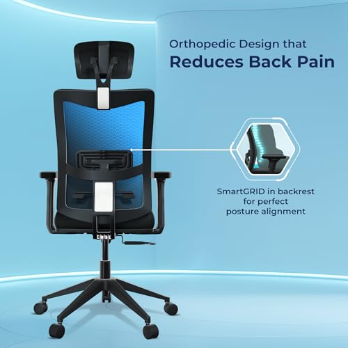 Image of The Sleep Company Onyx Orthopedic Office Chair | Patented SmartGRID seat | Adjustable Lumbar Support | Ergonomic Sitting Posture | High Back Chair | Work, Home, Study | Free Installation | Black