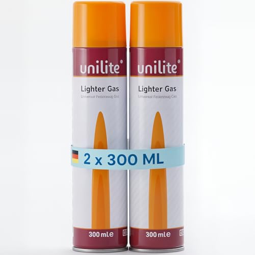 UNILITE® Feuerzeuggas 2 x 300ml mit 6 Adapter – Nachfüllgas für Gasfeuerzeug, Sturmfeuerzeug, Küchenbrenner & Stabfeuerzeug | Butangas Gaskartusche UNILITE® Feuerzeuggas 2 x 300ml mit 6 Adapter – Nachfüllgas für Gasfeuerzeug, Sturmfeuerzeug, Küchenbrenner & Stabfeuerzeug | Butangas Gaskartusche