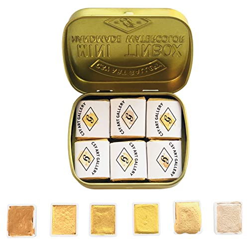 CSY art gallery Metallic Watercolor Paint Set – Set of 6 Shimmery Gold Solid Water Colors – Artist Quality – Perfect for Adults, Students, Hobbyists(Earth Golden)