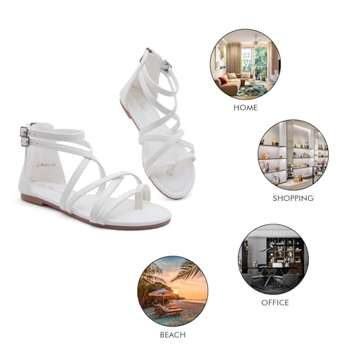 Image of Shoe Land Gladiator Sandals for Women - Strappy Flat Sandals with Ankle Strap & Back Zipper | Fisherman Thong Strappy Style for Walking, & Daily Wear | Trendy 2025 Summer
