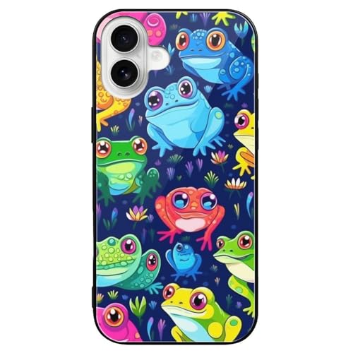 CRIVOTA for iPhone 16 Plus Case - All-New Colourful Frogs Design, Glass Back + TPU Inner Shell, Extreme Slimness, Precise Cutouts, Military-Grade Tested, Cell Phone Cases for Men Women