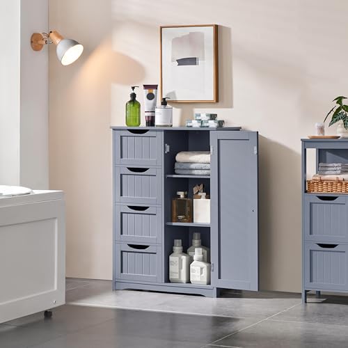 image for Yaheetech Large Bathroom Floor Cabinet with 4 Dawers and Single Door C