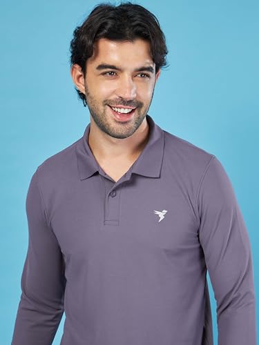 Image of TECHNOSPORT Mens Slim Fit Polyester Active Wear Collar Polo T-Shirt with Long Sleeves for Workout, Sports