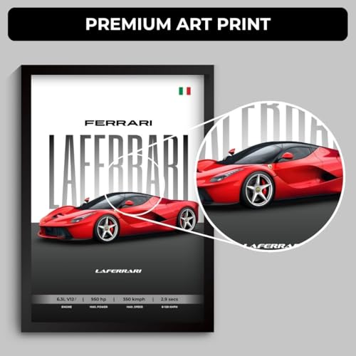 Image of LaFerrari Poster | Framed LaFerrari A4 Sized (31 x 23 cm) | Hypercar Poster | Supercar Posters for Wall, Gift for Boys, Car Frames | Car Posters for Wall, Bedroom, Hostel, Study Room (F 158)
