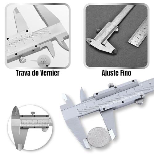 Paquímetro Universal Calibre Analógico Mecânico 150mm Metálico Aço Profissional Medição Passo 0,02mm