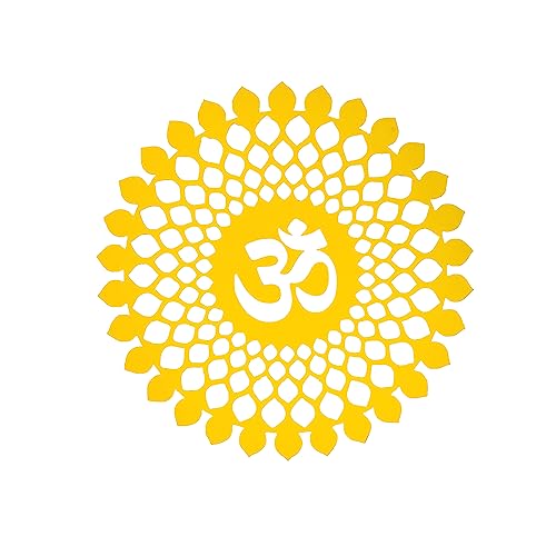 Image of METSY Metal Yellow Ohm Religious Symbol 3D Acrylic Wall Hanging Decor Items For Temple /Room /Living Room /Bedroom /Office /Home | Metal Wall Art | Wall Decor Items & Wall sculpture