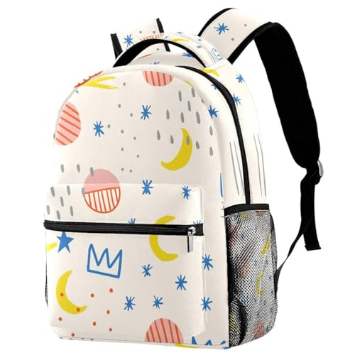 Sac à dos d'école étoiles et lunes multicolore pour adolescents de 29.4x20x40cm