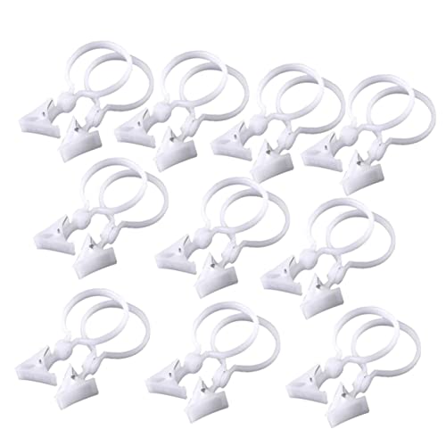 VINTORKY 20Pcs White Plastic Shower Curtain Clips Round Hanger Rings for Easy Installation for Bathroom and Home Decor Fits All Curtain Styles