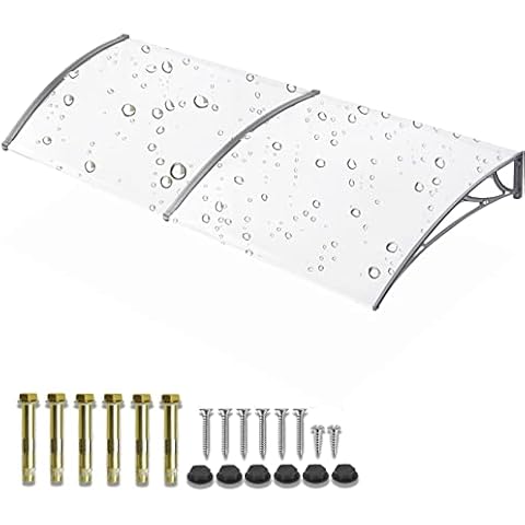 SUBTLETY 300x100cm Polycarbonat Vordach für Haustür Sonnenschutz & Regenschutz Türdach mit Transparent Polycarbonat Überdachung & Grau Aluminium Rahmen Pultbogenvordach Markisen für Haustür Fenster Cover