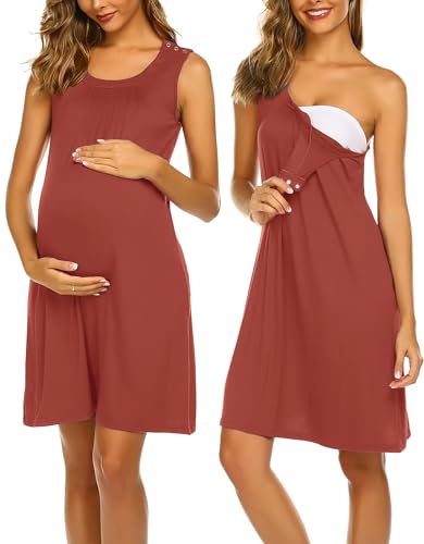 Image of Ekouaer Nursing Nightgown Labor/Delivery/Hospital Gown Sleeveless Maternity Nursing Dresses Breastfeeding with Button