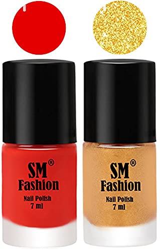 Image of Long Lasting Nail Polish | Nail Paint Combo 7 ml Each) - Set of 2 Fire Orange-Light Golden