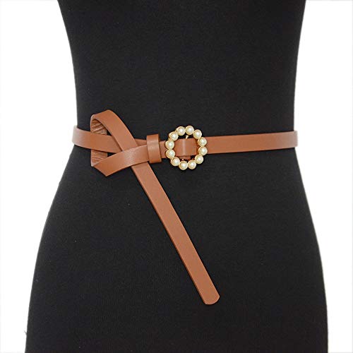 Women's Not Wide Genuine Leather Waist Belt Pearl Buckle Slim Thin Corset Belt2